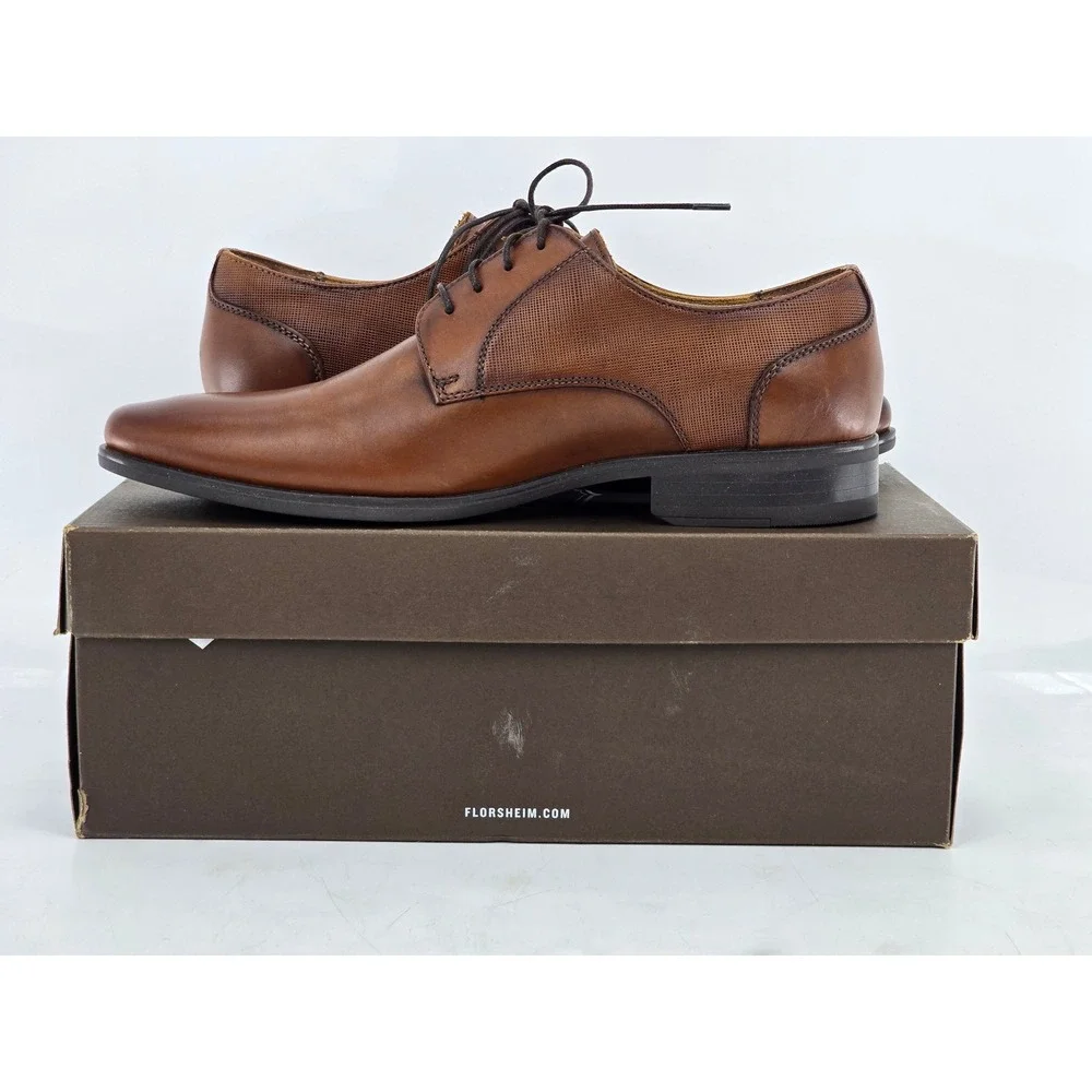 Florsheim Jackson PT OX Mens 7 M Cognac Plain Toe Derby Shoes - Excellent